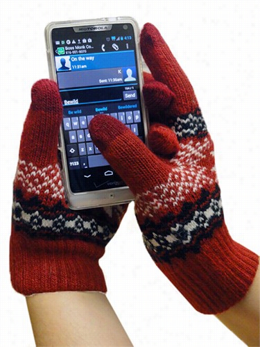 Text Gloves - Pair Of Texting Gloves For Touch Screen Phones (red Snow Flake)