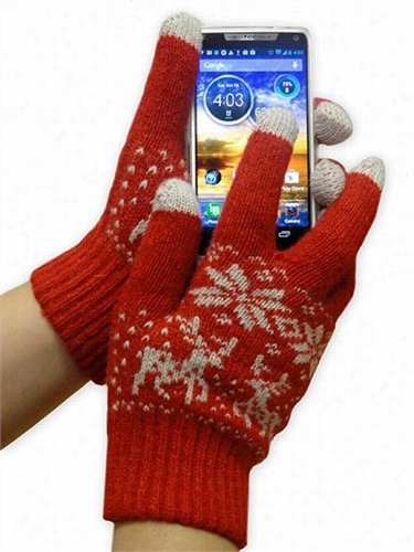 Texting Gloves - Pair Of Gloves For Touch Screenss (red Reindeer)