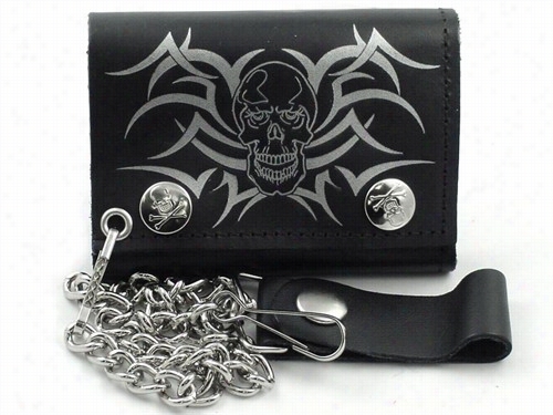 Tribal Skull Genuine Leather Chain Wallet