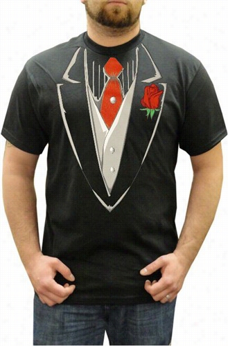 Tuxedo T-shirts - Mes Red Tie & Rose Tuxedo T-shirt