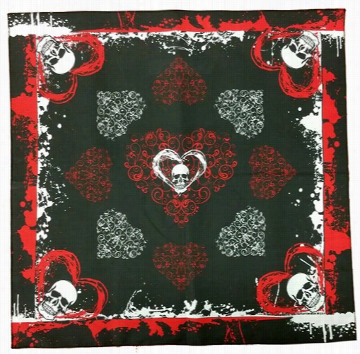 Bandana - 22x22 Inch Skulls, Heartts, And Blood Sllatter Bandana (black/red)