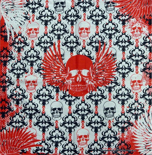 Bandaanas - Gothic Wiged Skull Bandana (white/red/bladk)