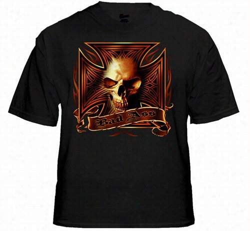 Biker T-shirts - &quot;bad Ass Iron Cross&qult; Biker Shirt