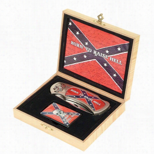 Confederqte Flag Born To Raise Hell Knife And Lighter Set