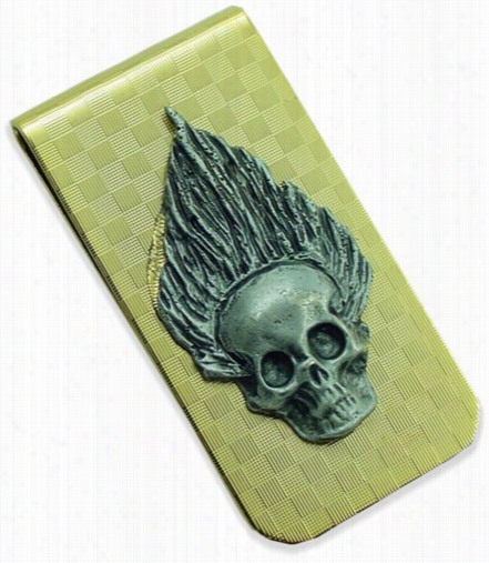 Fire Skull  Checkerboard Money Clip