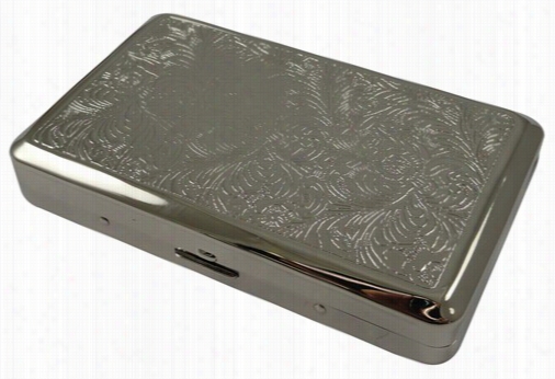 Floral Engraved Chrome Cigarette Case (regulars & 100's)