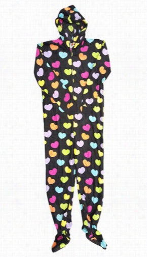 Pleasantry Foo Ties - Hearts Unisex Adult Feety Pajamas