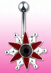 Navel Body Jewelry - Red Silver Star Navel Ring