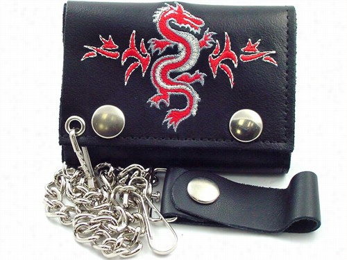 Tribla Dragon Embroidered Leather Chain Wallet