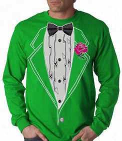 Tuxedo T-shirts - Mens Ruffld Irish Green Long Sleeve Tuxedo T-sihrt