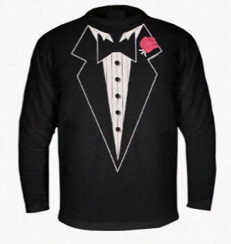 Tuxedo T-shirts - Tuxeo With Pink Folwer Lnogsleeve T-shirt