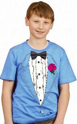 Tuxedo T Shirst - Kids Ruffled Tuxedo T-shirt With Pink Rose (light Blue)