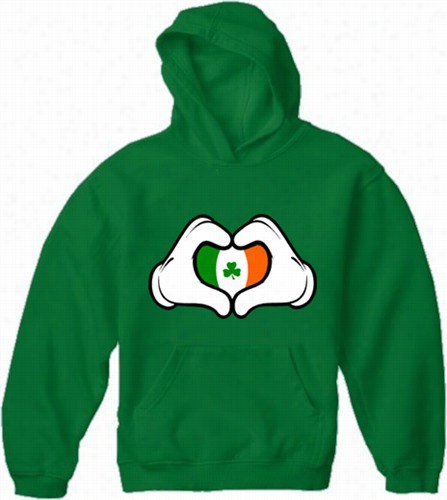 Cartoon Heart Hands Irisb Flag  Adul T Hoodie