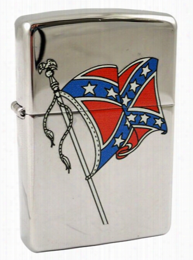 Chrome Waving Confederrate Flag Zippo Lighter