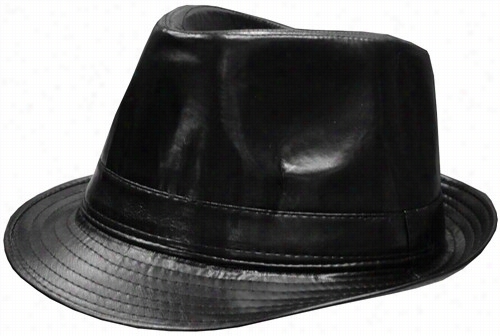 Clas Sic Faux L Eather Fedora Hat (black)