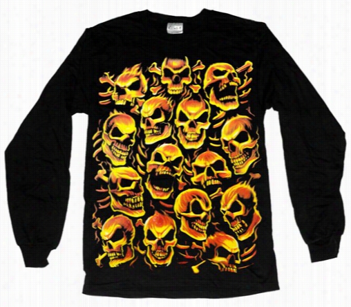 Fiery Skull Heap Men's Long Sleeve T-shirt (black)