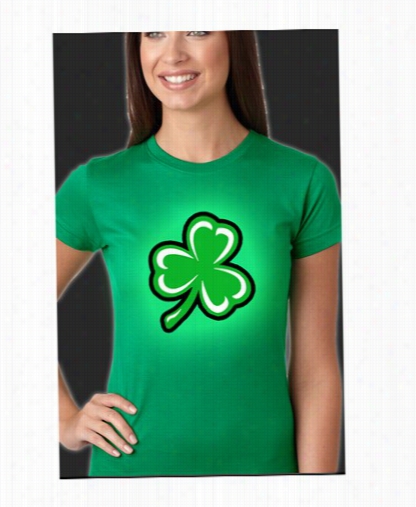 Flashing Light Up Shamrock Ladies T-shirt (kelly Green)