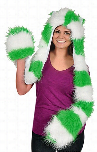 Green Ad White Furry Scarf