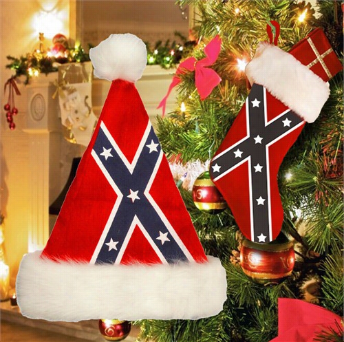 Hatt And Stocking Set - Rebel Flag Santa Hat And Stocking Set