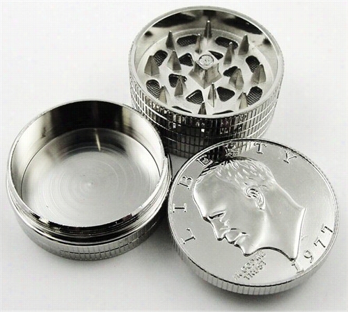 Herb Ginders - Si Lver Dollar Herb  Grinder With Pollen Catcher