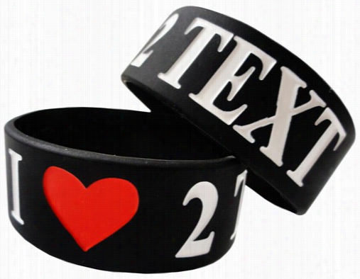 I Love 2 Text Designer Rubber Saying Bracelet (black)