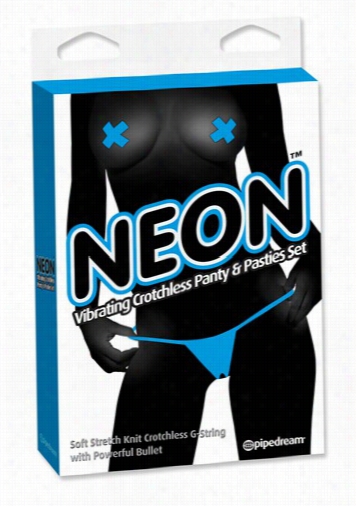 Neon Vibrating Crotchless Panty And Pasties Set