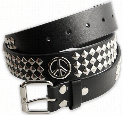 Peace Sign Pyramid Studded Leather Belg