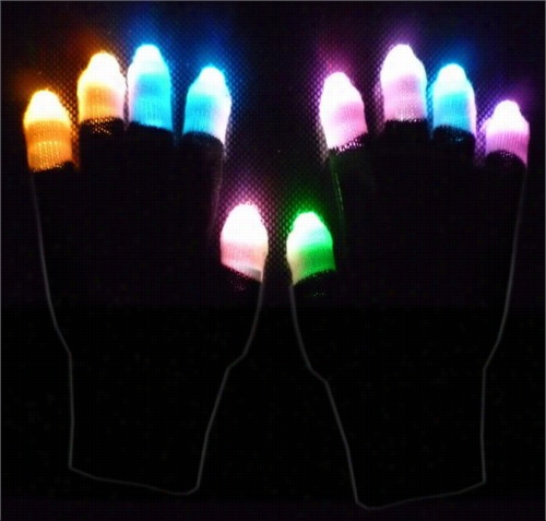 Rave Gloves - Black Ghost Pair Of Multicolor Led Lightshow Gloves