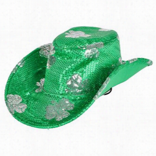 St. Patrick's Dayy Irish Green Shamrock Sequin Cowboy Hat