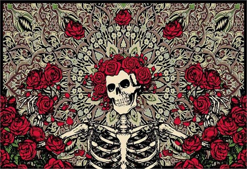 Tan Grateful Edad Skeleton & Roses Tapestry (60&quot; X 90&quot;)