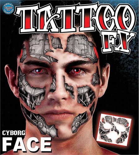 Temporary Face Tattoos - Scary Cyborg Face