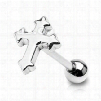 Tongue Body Jewelry - Silver Gothic Cross Surgical Steel