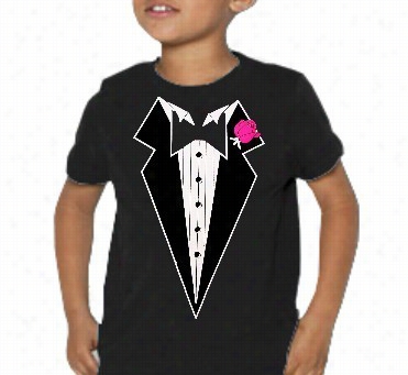 Tuxedo Shirts - Kids Size Tuxedo Withpink Flower T-shirt (blck)