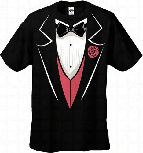 Tuxedo T-shirts - Mens  Tuuxedo T-shirt With Pink Vest An Fllower (black)