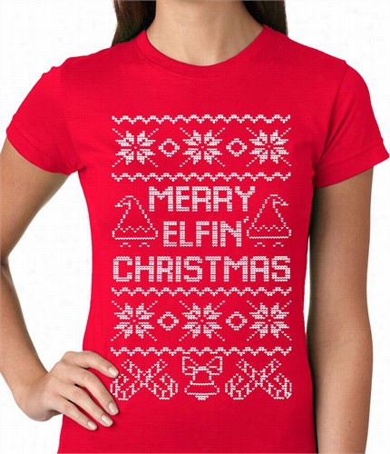 Unsightly Christmas Tee - Merry Elfi Jchristmas Funny Ugly Christmsa Ladies T-shirt