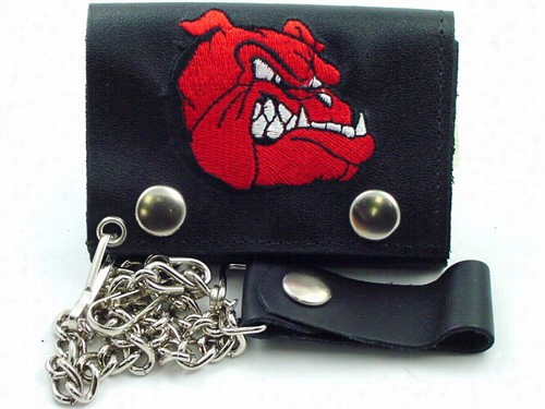 Bulldog Embroidered Leather Chain Wallet