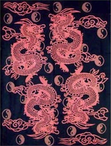 Four Dragons And Yin Yangs Oriental Tapesstry