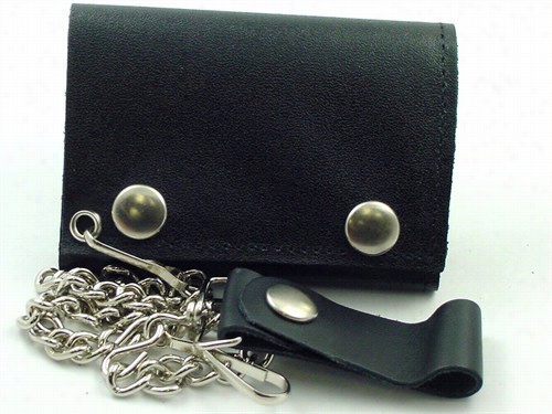 Genuine Leather Chain Walllet (plain Black)