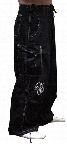 Ghast Contrast Stitch Cargo Raver Pants (black/white)