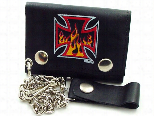 Iron Cross Fire Genuine Leatjer Chain Wallet