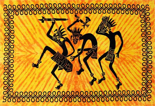 Kokopelli Tribal Orange Tapestry