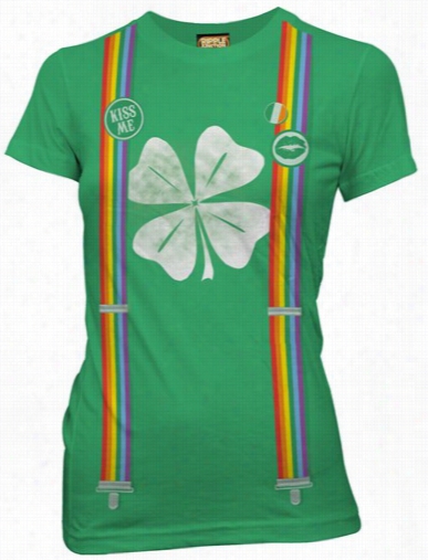 Ladies Ki Ss Me I'm Rish St. Patrick's Day Rainbo Wsuspender Shirt