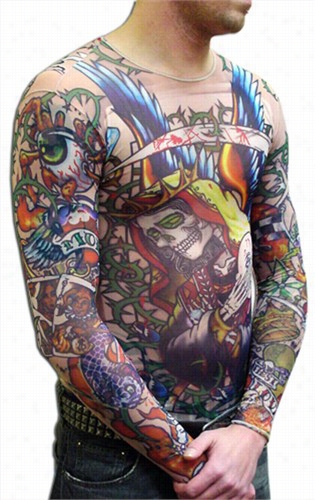 Men's Abundant Body Dermagraphic Suicide Knigs Tattoo Shirt