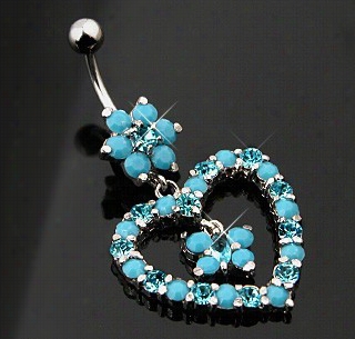 Navel Body Jewelry - Turqquoise Heart Dangle Belly Button Ring