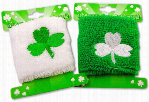 Pair Of St.  Patrick's Day Good Chance Clover Wrist Bands