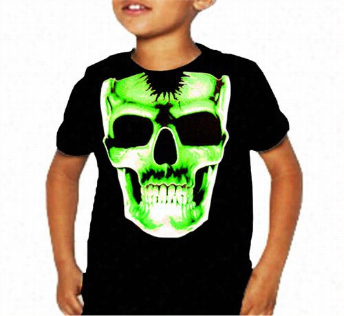 Radioactive Glowing Skull Kids T-snort (black)