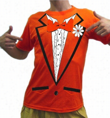 Tuexdo Shirt - Men's Orange Tuxedo T-shir With Ruffles