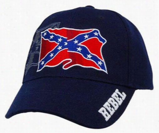 Wavin Rebe Confederate Flag Embroidered Adujstable Hat (navy Blue)