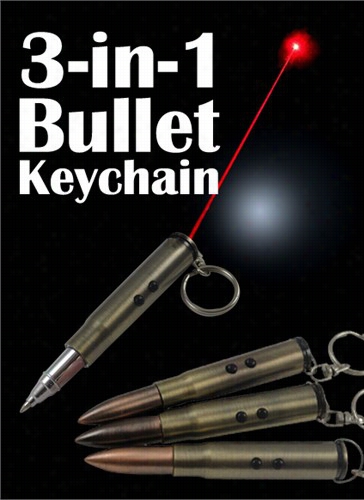 3 In1 Bullet Keychain, Led Lightand Laser Pointer