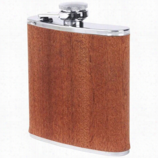 6oz Stainless Steel Flask With Real Sapele Wood Wrap